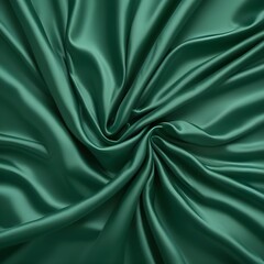 Fototapeta premium A wrinkled, emerald green satin fabric against a white background