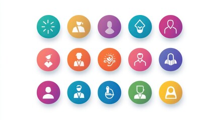 Icons representing community engagement, including group meetings, volunteer work, and partnerships, with soft gradients and people-oriented visuals