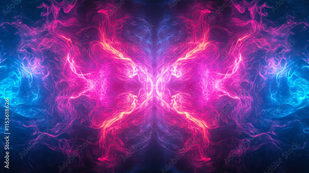 Poster mesmerizing abstract neon lights and smoke symmetry background loop for creativity