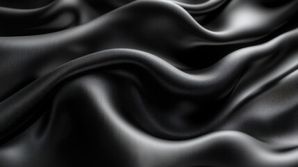 Obraz premium Luxurious Black Satin Texture with Elegant Flowing Waves for Sophisticated Design