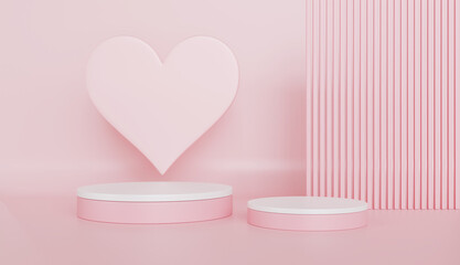 Pink Heart Shaped Product Display Minimalist Background Pastel Colors Love Concept