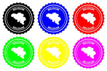 Belgium - rubber stamp - vector, Belgium map pattern - sticker - black, blue, green, yellow, purple and red