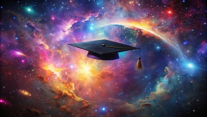 Surreal Graduation Cap: Floating in a Starry Cosmos