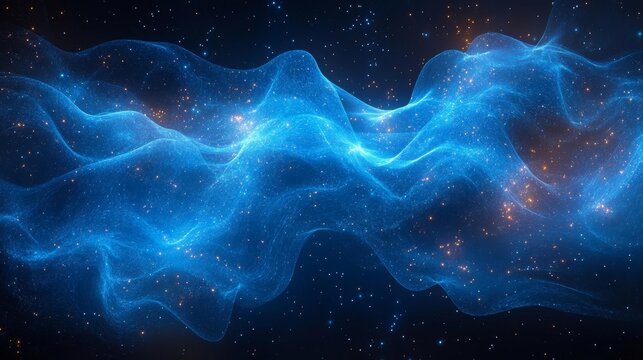 Fototapeta Abstract blue glowing waves. Generative AI