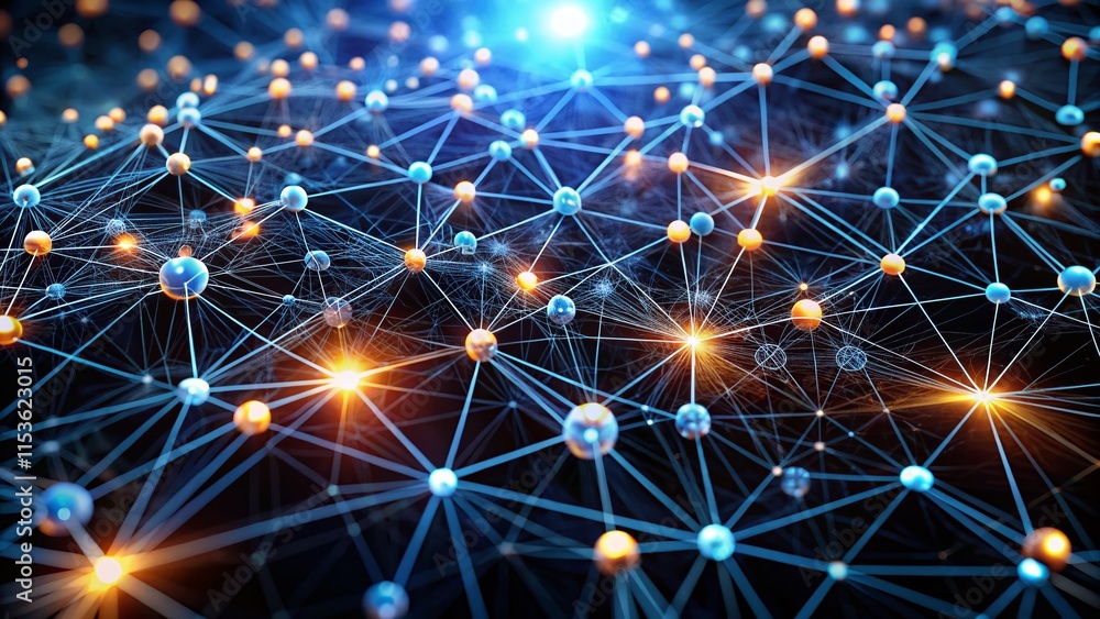 Aufkleber surreal network: decentralized cryptography concept - abstract black nodes & lines