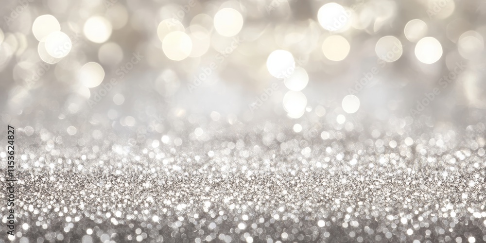 Poster a sparkling silver white bokeh backdrop filled with glimmers and shimmering lights creates a luminou