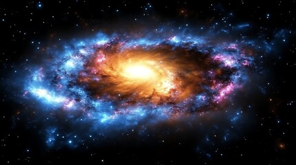 Spiral galaxy with vibrant colors and cosmic dust.