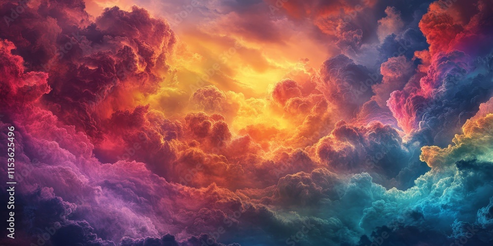 Poster Stunning clouds showcase an array of colors in the sky, creating a breathtaking view. The beautiful clouds complement the vibrant sky, inviting viewers to appreciate the beauty of nature.