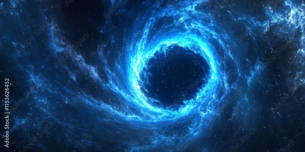 Poster abstract background featuring a blue glowing magical wormhole in space, showcasing a stunning comput