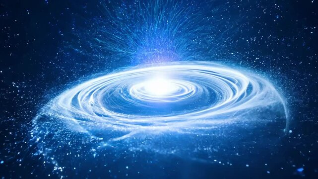 Celestial Stardust: Abstract Background with Shimmering Particles in a Cosmic Vortex of Blue and White Light