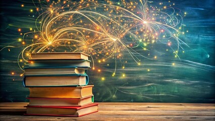 Thank You Teacher: Long Exposure Chalkboard Education Background with Books & Doodles