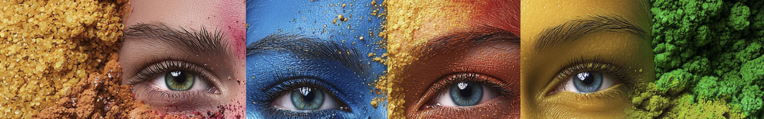 A vibrant and artistic image showcasing makeup textures, bold colors, and delicate details. Ideal for themes of beauty, cosmetics, sustainability, and modern aesthetics. Eyes and Beauty. 