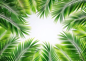 Tropical Palm Leaf Frame: Summer Vacation Banner Design Template - White Background