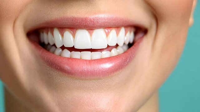 Beautiful young woman teeth. Dentist Teeth whitening. Dental health concept whitening procedure care Closeup shot of patient toothy smile