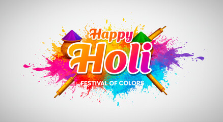 Happy Holi, color explosion with Indian festival design for celebration, culture and tradition with paint splash