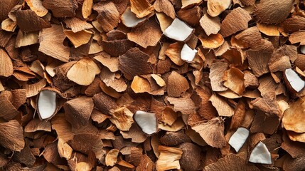 Stock photo showcasing a crushed coconut shell, highlighting the intricate textures and natural beauty found in a crushed coconut shell. Ideal for various creative projects featuring coconut shell
