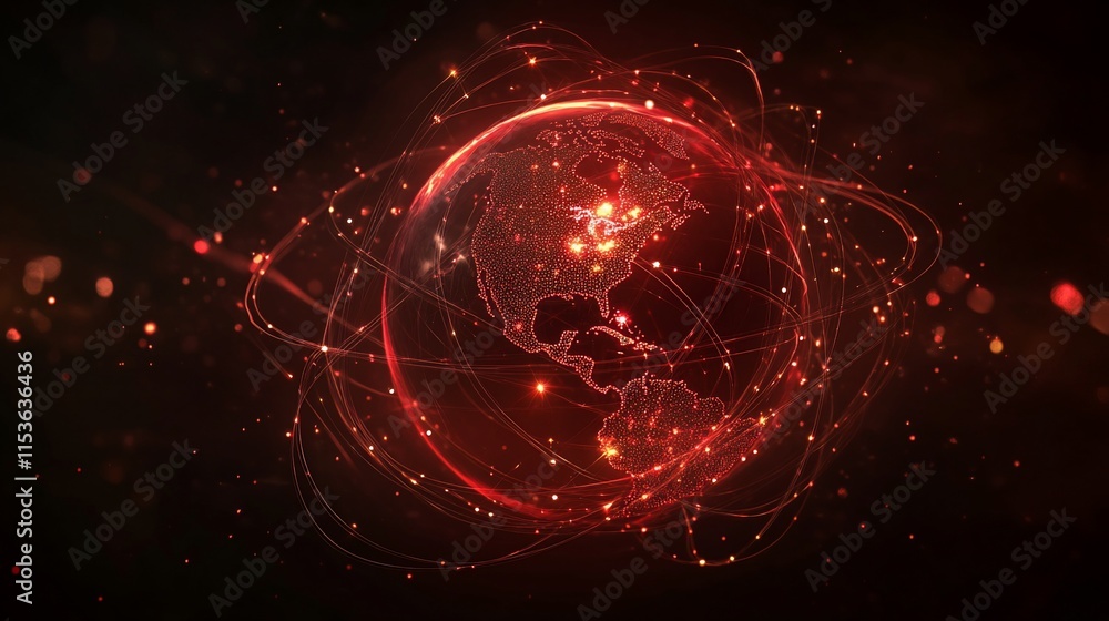 Aufkleber a digital representation of earth with glowing connections and data points.