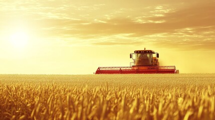 Naklejka premium Golden Harvest with Machinery in Soft Light