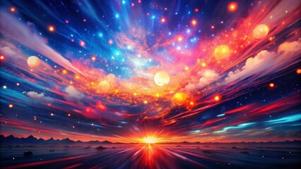 Obraz premium Vibrant Nebula: Swirling Red, Blue, and Purple Cosmic Explosion with Bokeh