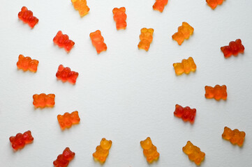 Group of gummy bears candy on white background