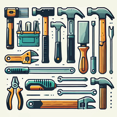 hammer set falt vector illustration