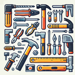 hammer set falt vector illustration