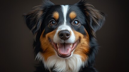 Fototapeta premium Smiling Australian Shepherd with Beautiful Fur