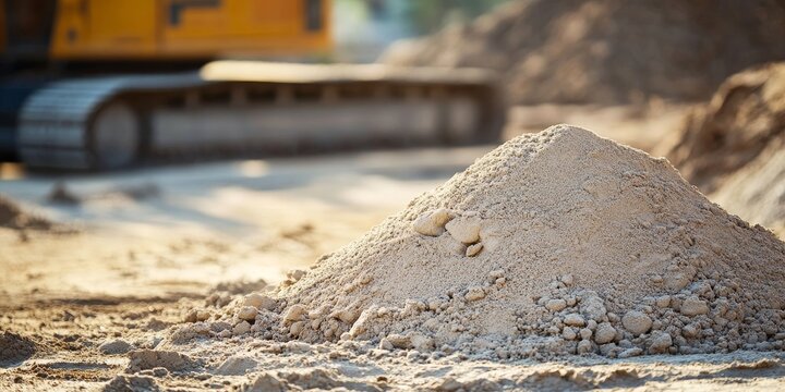 A pile of sand at a construction site serves as a crucial material for concrete castings. This sand is essential for castings, plastering, and filling in various construction applications.