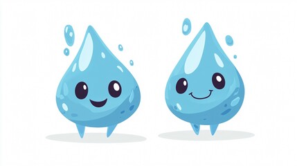 Cute Water Drop Cartoon Character in Flat 2D Style for Creative Designs