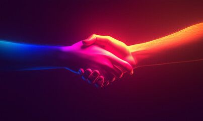Innovative communication technology with a handshake abstract design digital environment close-up viewpoint concept of connection