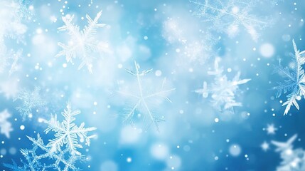Beautiful background with delicate snowflakes on a blue background.