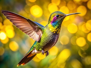 Fototapeta premium Vibrant Yellow-billed Hummingbird in Flight, Candid Nature Photography