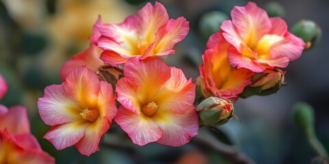 Desert rose, also known as Ping Bignonia, showcases stunning blooms. This image features the vibrant colors and unique characteristics of the desert rose, highlighting its beauty and allure.