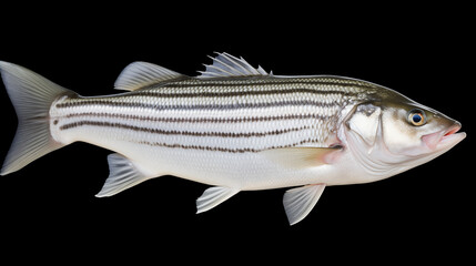 Freshwater Striped Bass with Distinctive Markings isolated on black background