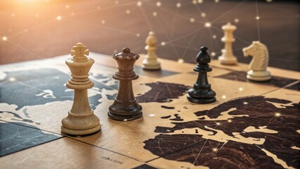 Vintage Chess Strategy: Global Tech Competition Stock Photo