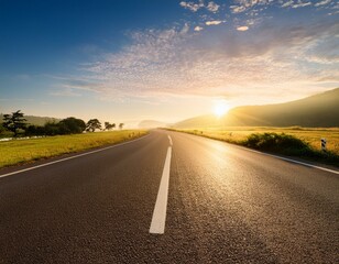 beautiful sun rising sky with asphalt highways road in rural sce
