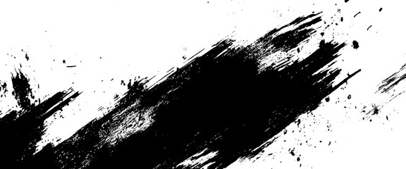 Vector abstract black grunge splatter brush stroke on grunge white paint brush stroke background.