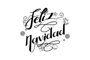 Translation: Merry Christmas. Feliz Navidad vector text Calligraphic Lettering design card template. Suitable for greeting card, poster and banner.
