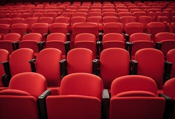 Rows of red theater seats in an empty auditorium