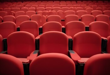 Fototapeta premium Rows of red theater seats in an empty auditorium