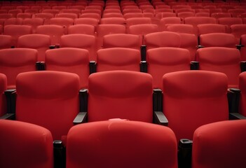Obraz premium Rows of red theater seats in an empty auditorium