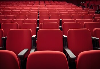 Obraz premium Rows of red theater seats in an empty auditorium