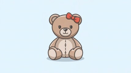 Obraz premium Cute Cartoon Teddy Bear with a Bow on a Soft Blue Background