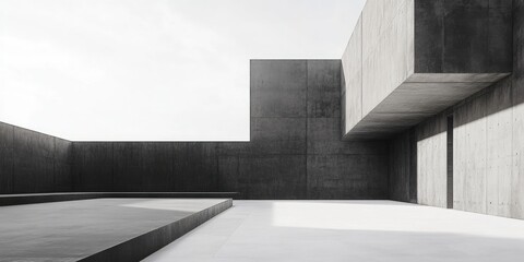 Dark cement billboards set against a white backdrop create a striking visual contrast, emphasizing the boldness of the black cement against the pure white.