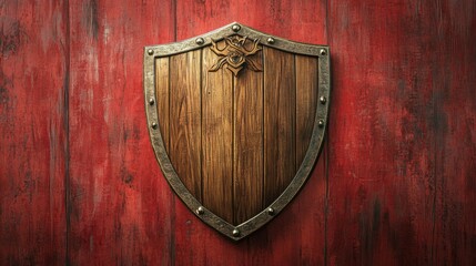 Fototapeta premium Icon representing a Wooden Shield designed for themes related to medieval or fantasy styles