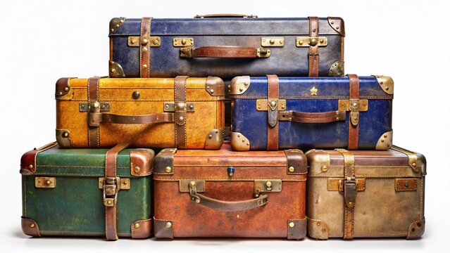 Vintage Suitcases with G8 & EU Flags - Isolated Stock Photo