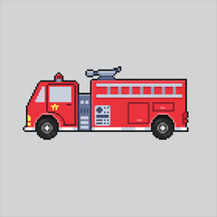 Pixel art illustration Fire Truck. Pixelated Firefighter Truck. Red Firefighter Truck icon pixelated for the pixel art game and icon for website and video game. old school retro.