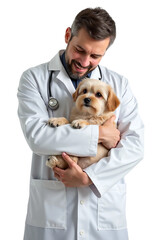Veterinarian Holding Small Dog on Transparent Background