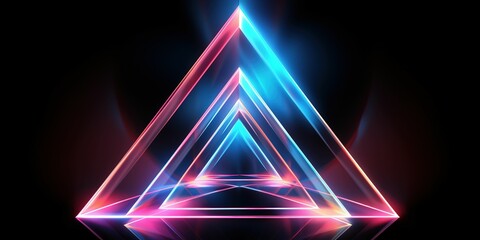 A bright red and blue triangle is lit up in the dark