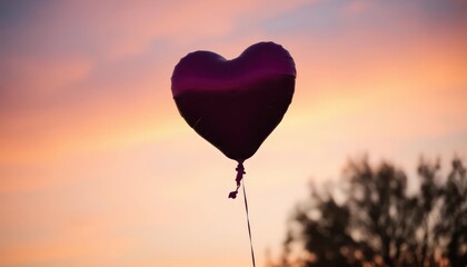 Fototapeta premium Heart Balloon Floating at Sunset with Romantic Glow